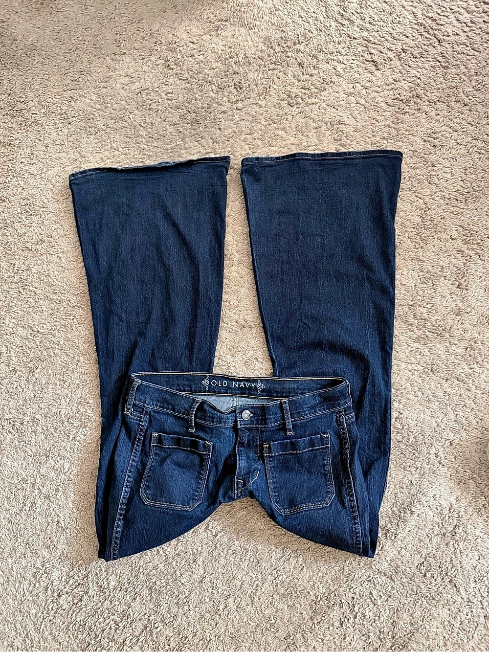 Y2K Old Navy Low Rise Flares Jeans in Blue Waist 8